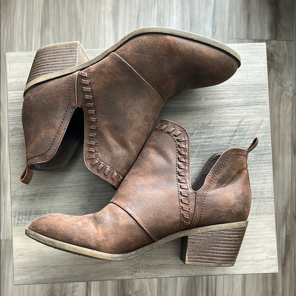 Rock & Candy Brown Ankle Booties with Stacked Heel